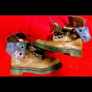 Brown leather with brown ribbons fold over boots